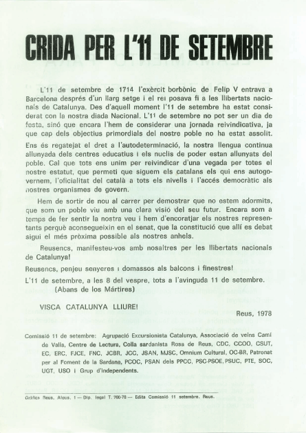 Crida per l'11 de setembre = llamamiento para el 'onze de setembre'
