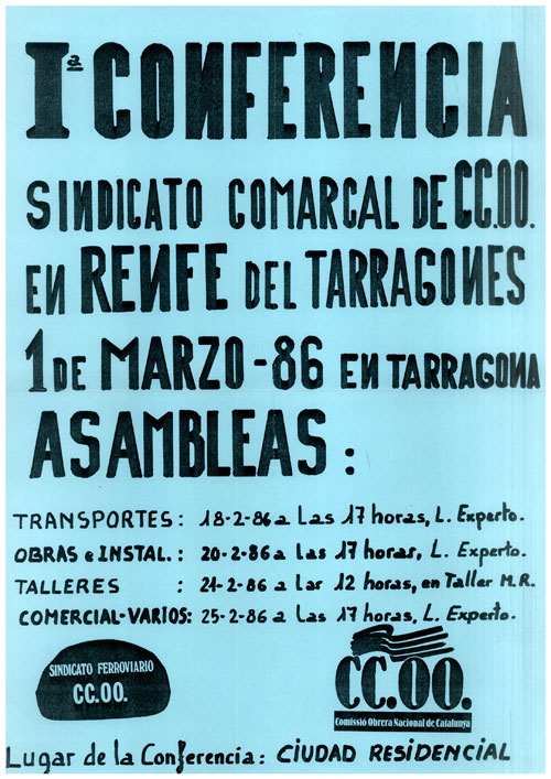 Iª Conferencia sindicato comarcal de CC.OO. en Renfe del Tarragones 1 de marzo-86 en Tarragona