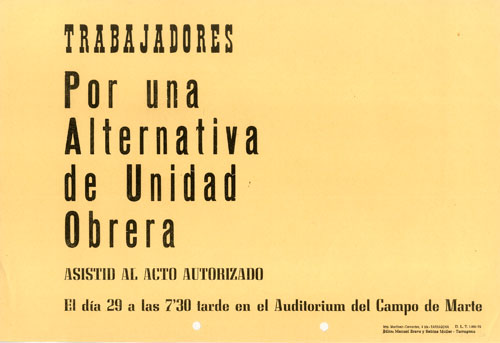 Trabajadores : por una Alternativa de Unidad Obrera : asistid al acto autorizado... [...]