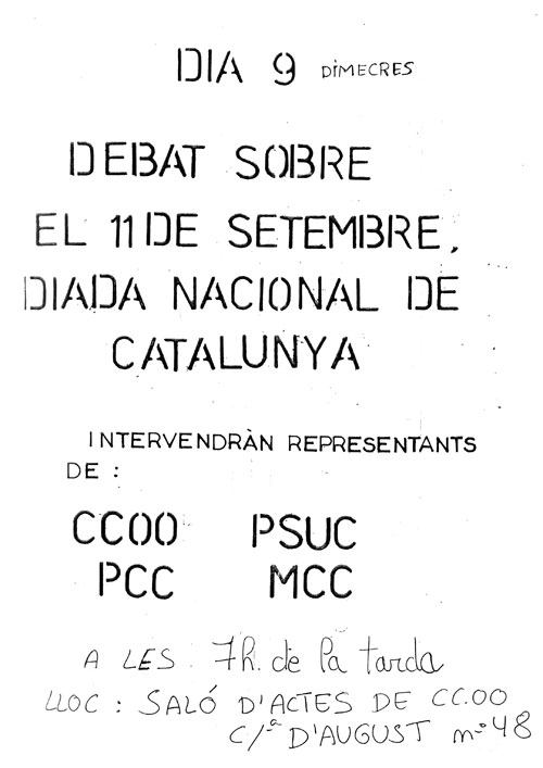 Dia 9 dimecres debat sobre el 11 de setembre diada nacional de Catalunya... [...]
