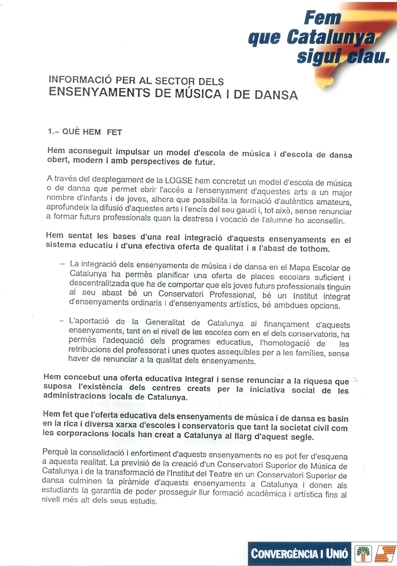 Informació per al sector dels ensenyaments de música i de dansa