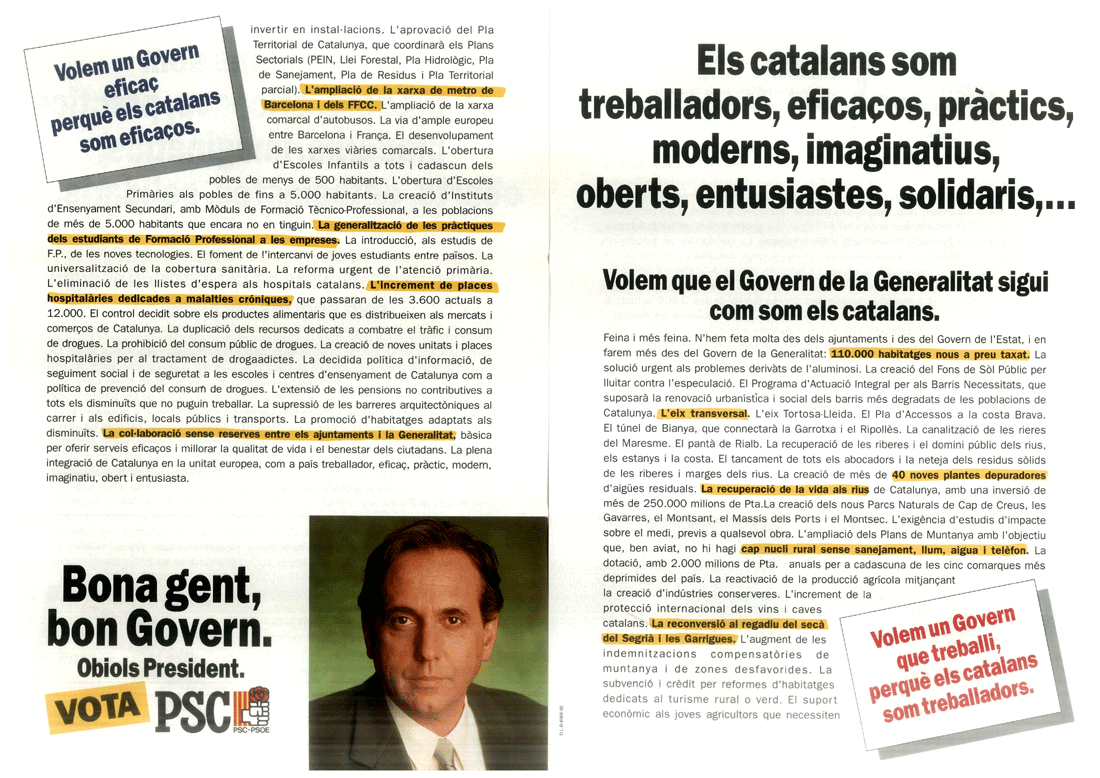 Bona gent, bon govern : Obiols President : els catalans som treballadors... [...]