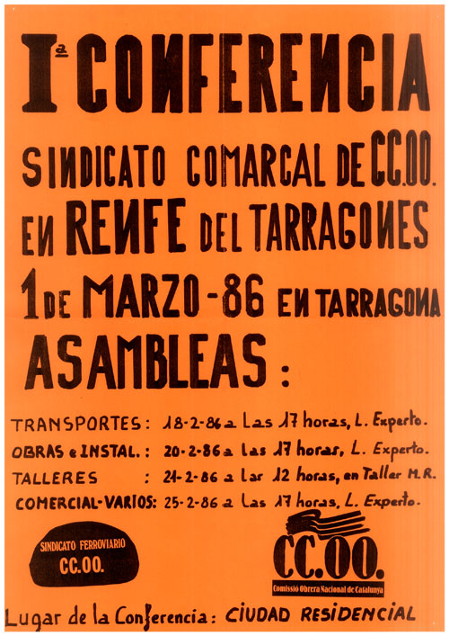 Iª Conferencia sindicato comarcal de CC.OO. en Renfe del Tarragones 1 de marzo-86 en Tarragona