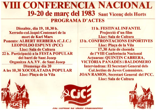VIII conferència nacional 10-20 de març del 1983 Sant Vicenç dels Horts : programa d'actes... [...]