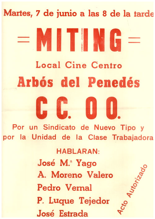 Martes, 7 de junio a las 8 de la tarde, miting local cine Centro, Arbós del Penedés