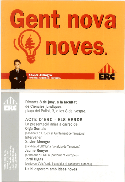 Gent nova [idees] noves : Xavier Almagro candidat a l'alcaldia de Tarragona : dimarts 8 de juny, a la facultat... [...]