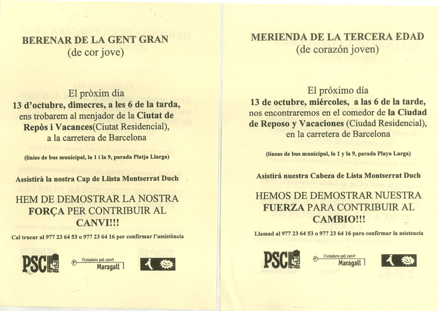 Berenar de la gent gran (de cor jove) = merienda de la tercera edad (de corazón joven)