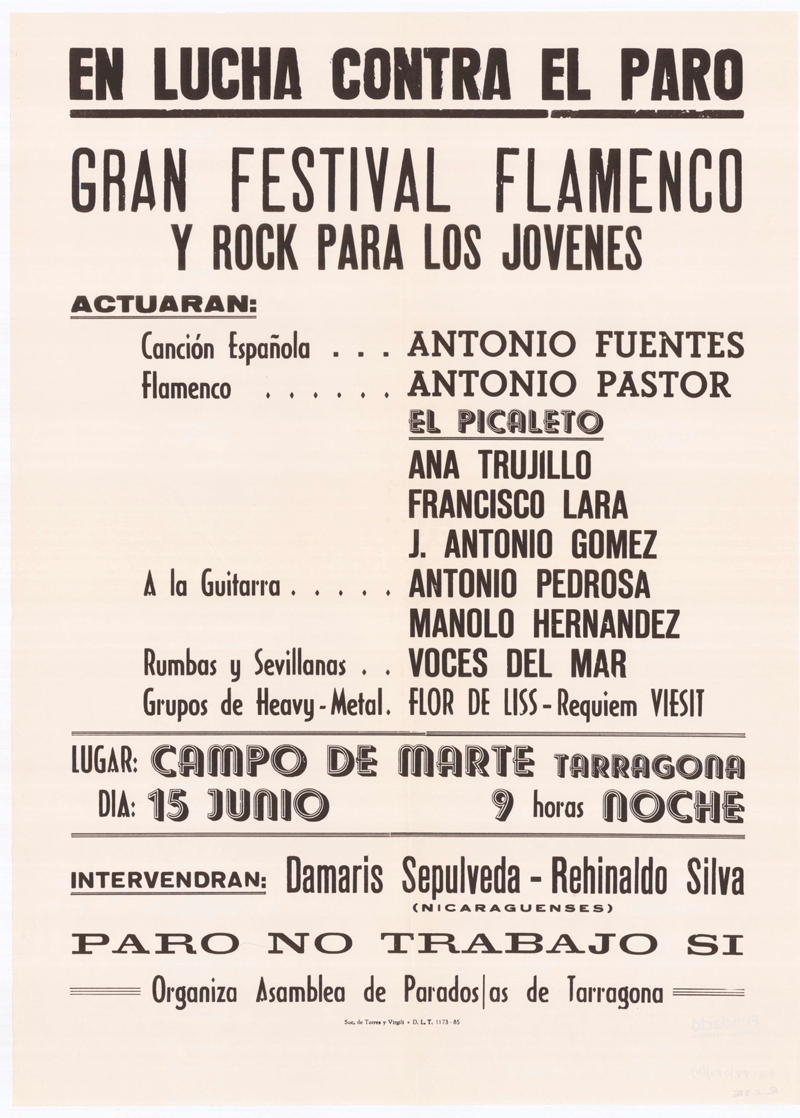 En lucha contra el paro : gran festival flamenco y rock para los jóvenes